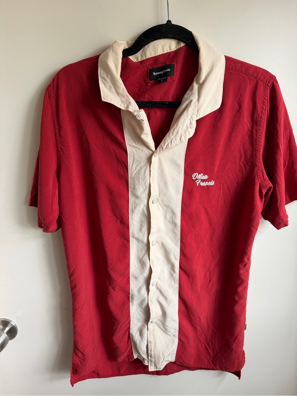 Barney Cools Red Short-Sleeve Button-Front Shirt with Cream Placket